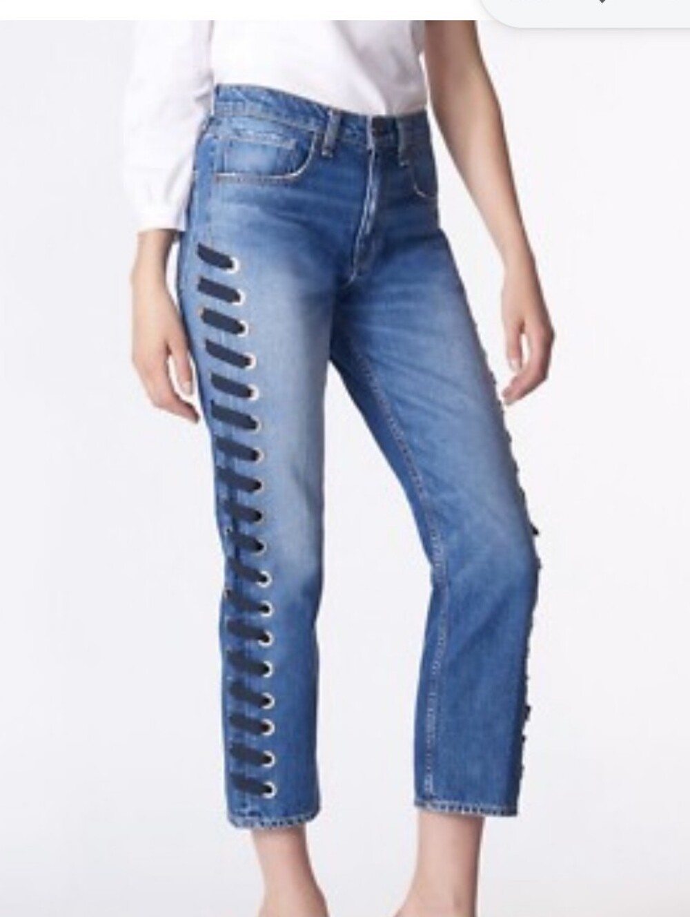 Veronica Beard Ines 10.75" Girlfriend Jeans with Lace-Up Side Detail, 25